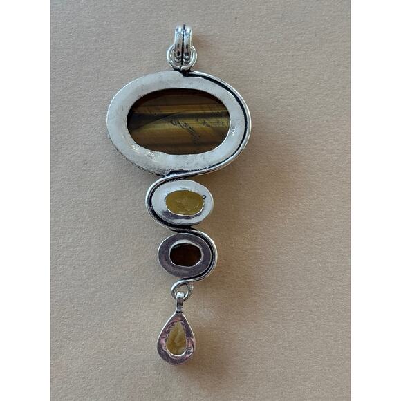 925 Sterling Large Tiger Eye Citrine Pendant - Picture 5 of 5